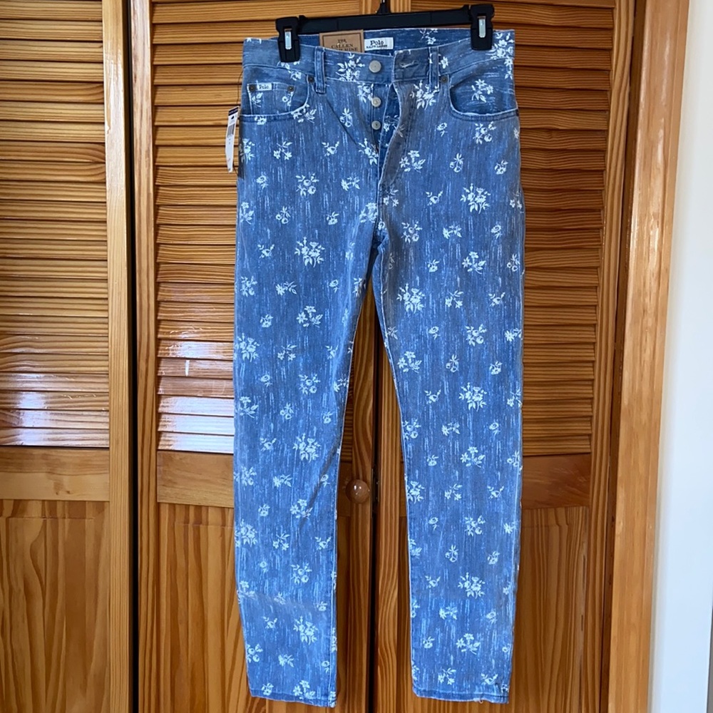 polo ralph lauren called high rise slim jeans white flower pattern